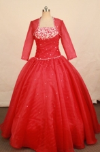Best Ball Gown Strapless Floor-length Red Satin Appliques Quinceanera dress Style FA-L-355