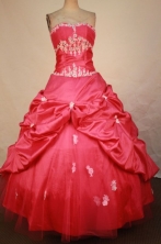 Best Ball Gown Strapless Floor-length Red Taffeta Appliques Quinceanera dress Style FA-L-368