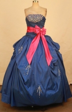Best Ball Gown Strapless Floor-length Royal Blue Taffeta Appliques Quinceanera dress Style FA-L-344