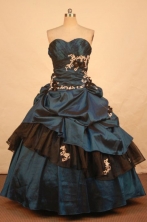 Best Ball Gown Sweetheart Floor-length Navy Blue Taffeta Appliques Quinceanera dress Style FA-L-372
