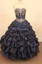 Best Ball Gown Sweetheart Floor-length Navy Blue Taffeta Embroidery Quinceanera dress Style FA-L-370