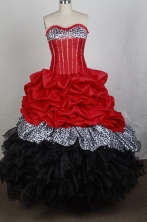Best Gown Sweetheart Floor-length   Red And Black Quincenera Dresses TD260047