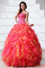 Best Strapless Beading and Ruffles Quinceanera Dress in Red and Orange RedFFQD05FOR