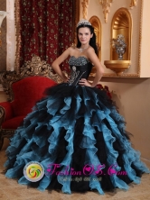Black and Sky Blue Exclusive For 2013 Manzanares Colombia Spring Quinceanera Dress Sweetheart Organza Beading Stylish Ball Gown Style QDZY472FOR