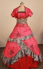 Brand New Ball Gown Strapless Floor-length Red Satin Embroidery Quinceanera dress Style FA-L-403