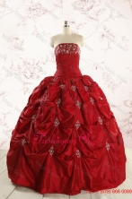Discount Strapless Wine Red Appliques Quinceanera Dresses for 2015FNAO230FOR