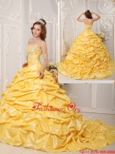 Elegant Ball Gown Court Train Appliques and Beading Quinceanera Dresses QDZY008AFOR