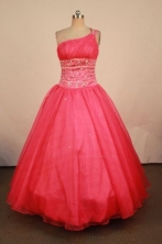 Elegant Ball Gown One Shoulder Floor-length Red Beading Quinceanera dress Style FA-L-404