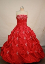 Elegant ball gown strapless floor-length taffeta red appliques quinceanera dresses FA-X-011