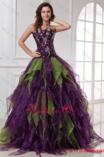 Fall Green and Purple Strapless Rhinestone Quinceanera Dress with OrganzaFFQD021FOR