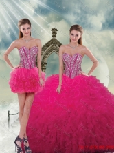 Fall Unique Beading and Ruffles Dresses For Quince in Hot PinkQDDTA5001FOR