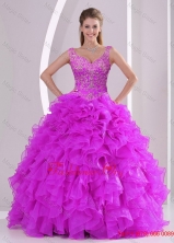 Fashionable Fuchsia Quince Dresses with Beading and RufflesQDDTA6001-4FOR