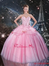 Feminine Rose Pink Sweet 16 Dresses with Beading and Bowknot QDDTA85002FOR