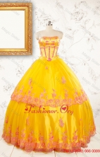 Gold Strapless Beautiful Quinceanera Dresses with AppliquesFNAO431FOR
