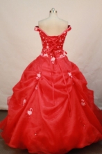 Gorgeous ball gown off the shoulder floor-length organza appliques red quinceanera dresses FA-X-029