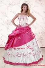 Luxurious Embroidery Sweet 15 Dresses in White and Hot Pink XFNAO803FOR