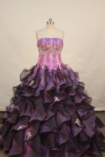 Modern ball gown strapless floor-length Purple quinceanera dresses with rolling flowers LJ424007
