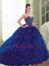 Modest 2015 Winter Sweetheart Beading and Ruffles Navy Blue Quinceanera Dresses  QDDTA72002FOR
