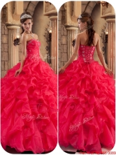 Modest Beading and Ruffles Quinceanera Dresses in Coral Red QDZY034-2CFOR