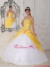 Modest Hand Made Flower Quinceanera Dresses in Yellow and White QDZY462BFOR