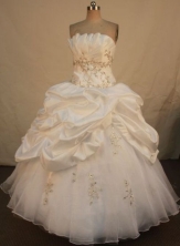Modest ball gown strapless floor-length appliques with beading white quinceanera dresses FA-X-173