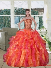 Multi Color Strapless Quince Dress with Beading and Ruffles QDZY251TZFXFOR