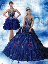 Navy Blue Sweetheart Quinceanera Dress with Ruffles and Embroidery QDZY319TZFOR