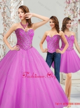 Perfect 2015 Tulle Sweetheart Beading Quinceanera Dresses in Fuchsia SJQDDT12001-1FOR