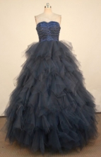 Perfect Ball Gown Strapless Floor-length Navy Blue Organza Quinceanera dress Style FA-L-410