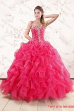 Pretty Beading and Ruffles Sweet 15 Dresses in Hot Pink XFNAO885FOR
