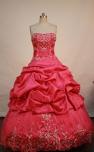 Pretty ball gown strapless floor-length taffeta embroidery coral red quinceanera dresses FA-X-058