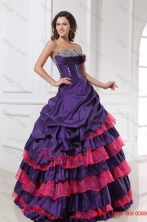 Spring Sweetheart Beading and Flowers Quinceanera Dress in Red and PurpleFFQD041FOR