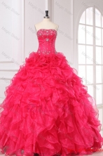 Summer Beading and Ruffles Strapless Organza Quinceanera Dress in Coral RedFFQD093FOR