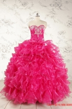 Summer Beautiful Hot Pink Sweet 15 Dresses with Appliques and Ruffles FNAO5888FOR