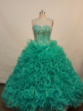 The super hot ball gown sweetheart-neck floor-length organza Green quinceanera dresses LJ424005