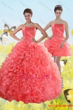 Watermelon Strapless 2015 Quince Dresses with Beading and RufflesXFNAO704TZFOR