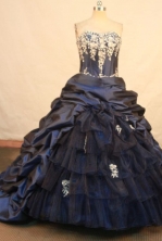 Wonderful ball gown sweetheart-neck chapel taffeta navy blue quinceanera dresses FA-X-148